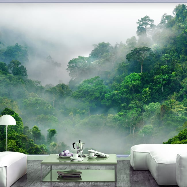 Papier peint intissé panoramique Paysage Morning Fog Couleur blanc <span itemprop=