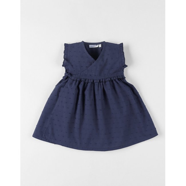 Robe portefeuille, mousseline de coton bleu <span itemprop=