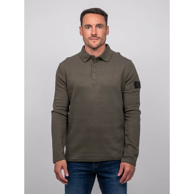 Polo Manches Longues Maille Gaufrée Coton Parlito kaki <span itemprop=