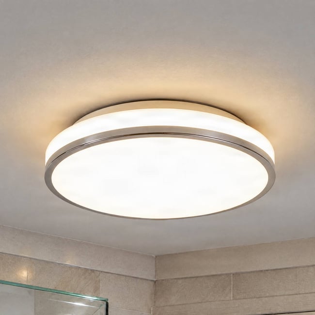 Plafonnier en verre moderneLED, Lyss Couleur blanc, chrome <span itemprop=