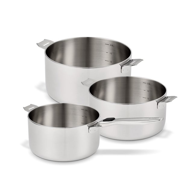Set de 3 casseroles et manche amovible R'evolution inox <span itemprop=