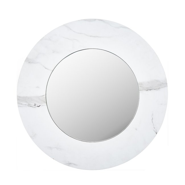 80cm White Marble Veneer Round Wall Mirror, white, SO'HOME