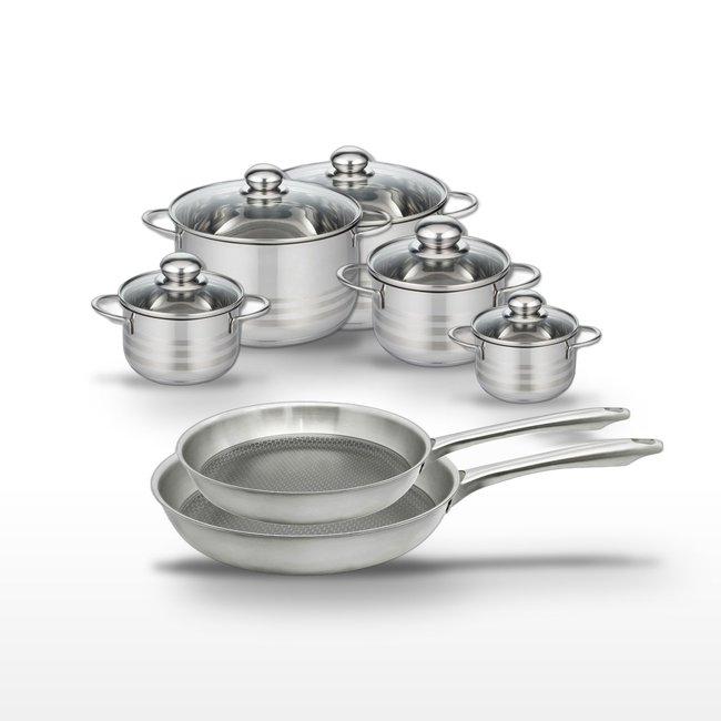 Batterie de cuisine 2 poêles 24/28cm + 5 faitouts RELIEF PASSION gris <span itemprop=