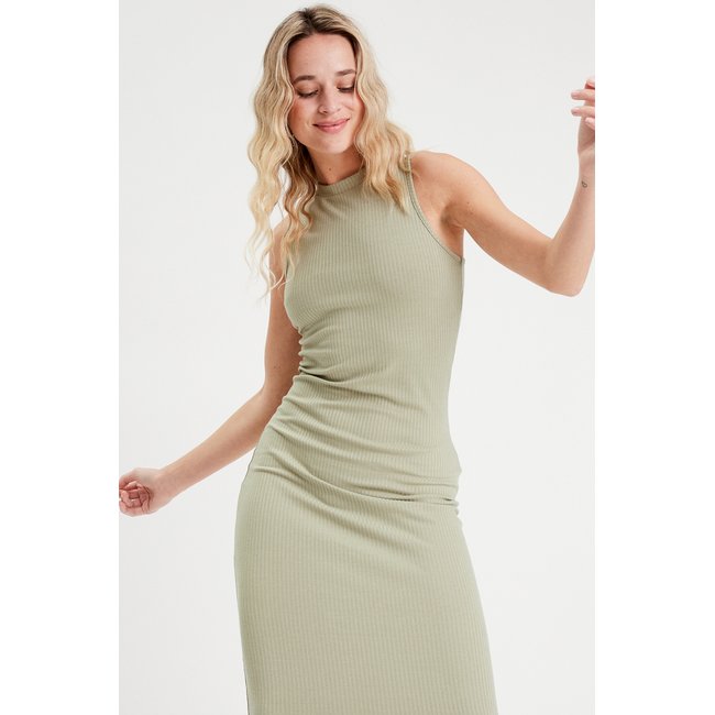 Robe longue moulante vert kaki <span itemprop=