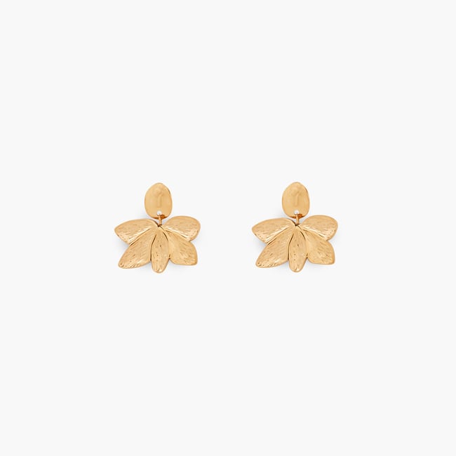 Boucles d'oreilles feuilles acier inoxydable doré <span itemprop=