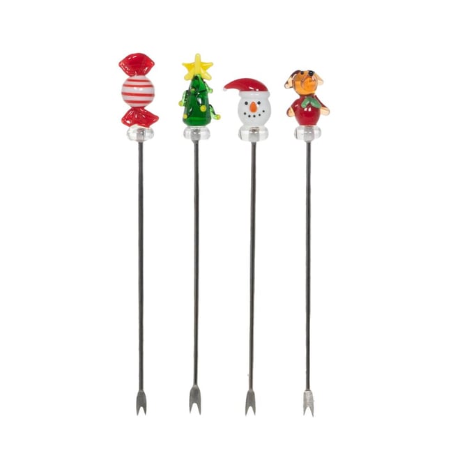 Coffret de 4 piques en Métal Noël Couleur argent / métallique <span itemprop=