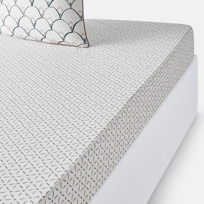 Drap housse percale de coton, Elka imprimé fond blanc <span itemprop=