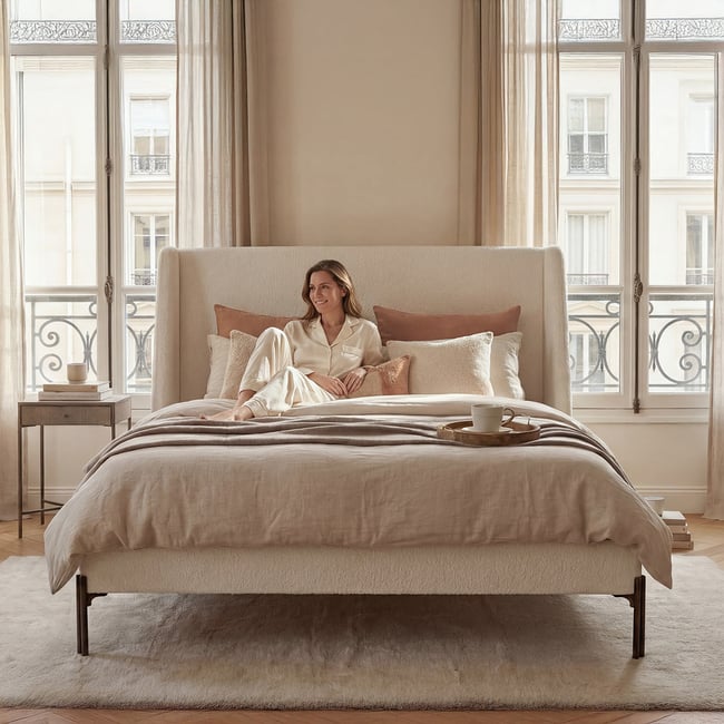 Lit tapissier - Bouclette - BIANCA Couleur blanc <span itemprop=
