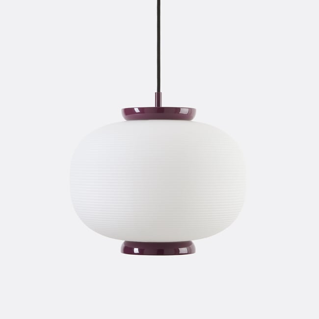 Lámpara colgante de vidrio opalino estriado y metal de hierro, diámetro 33 cm, TILAN berenjena <span itemprop=