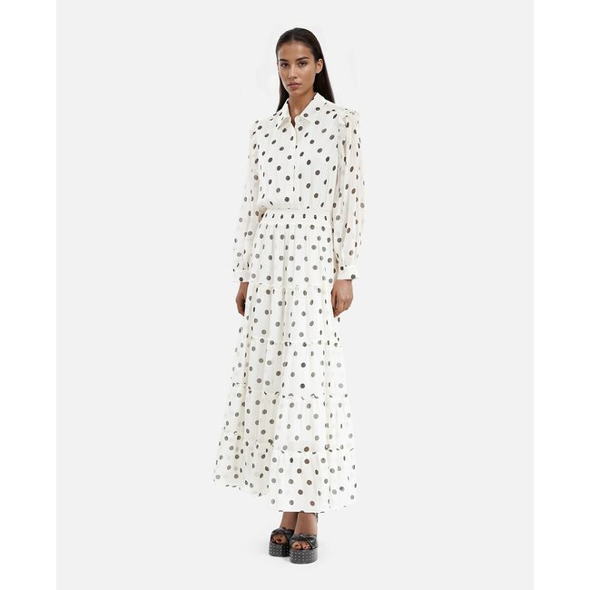 Vestido largo con volante blanco/negro <span itemprop=