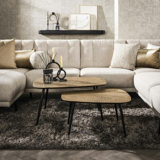 Table de salon organique effet métal doré (lot de 2) RALF Couleur doré <span itemprop=