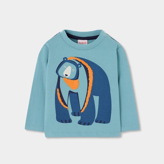 T-shirt garçon maille imprimé ours vert <span itemprop=
