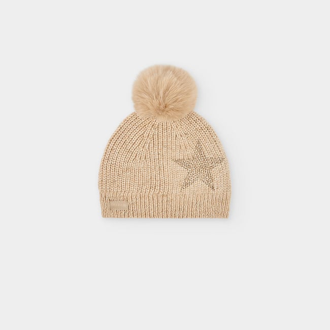 Bonnet avec étoile et pompon jaune <span itemprop=