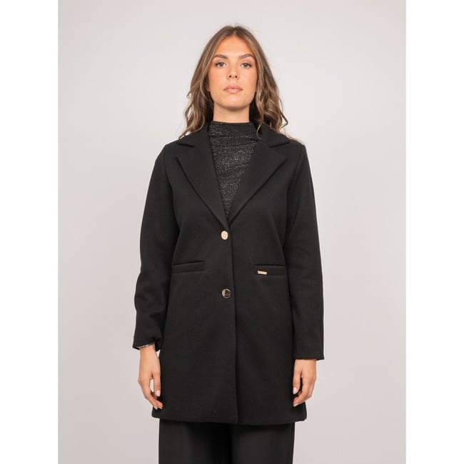 Manteau Mi-long Col Tailleur Boutons Dorés Ultema noir <span itemprop=