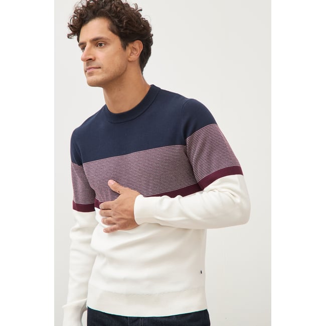 Pull fin col rond manches longues bleu marine <span itemprop=