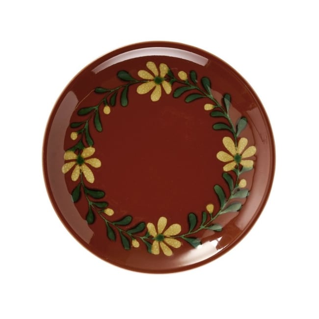 Petite assiette peinte main motif floral Couleur rouge <span itemprop=