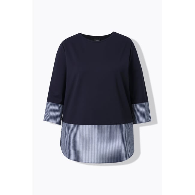 Sweat-shirt col rond et manches 3/4 marine <span itemprop=