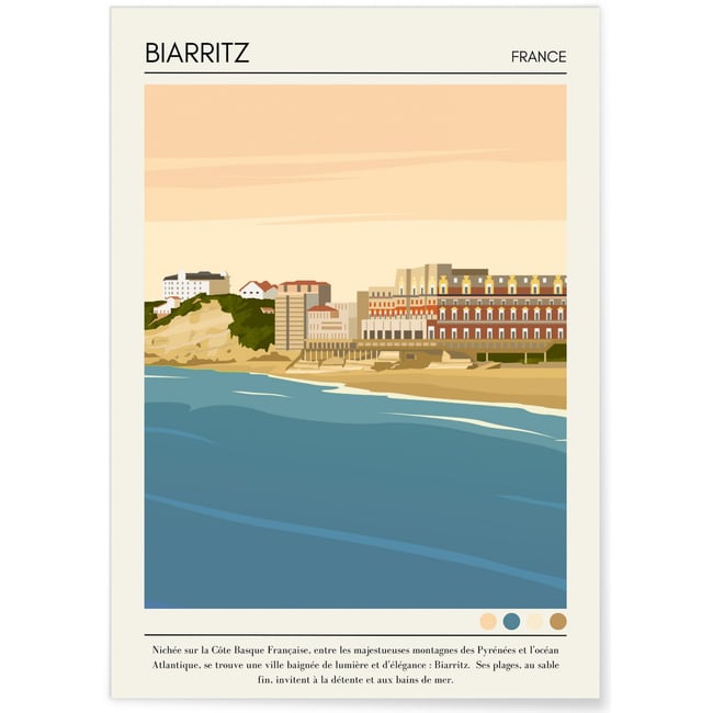 Affiche ville Biarritz Vintage Couleur blanc <span itemprop=