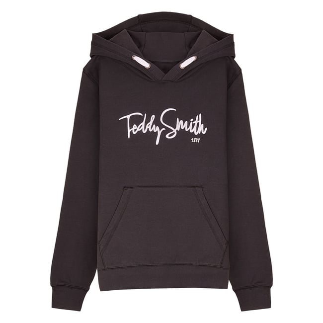 Sweat à capuche en coton noir uni à coupe droite avec le nom de la marque - TEDDY SMITH