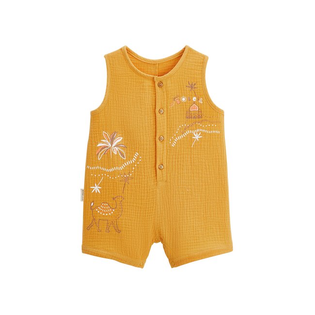 Combishort bébé en gaze de coton Liwa jaune <span itemprop=