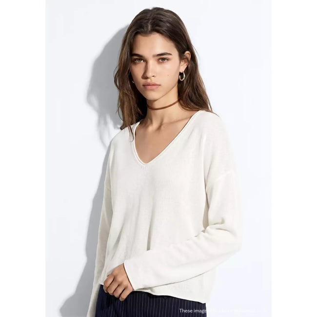 Pull-over maille col en V blanc <span itemprop=