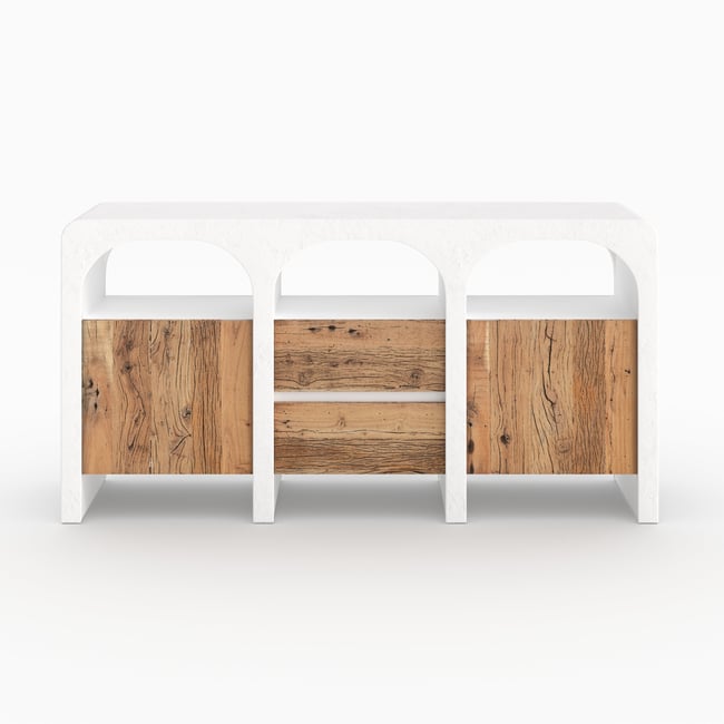 Buffet en plâtre et bois - FIRA Couleur blanc cassé <span itemprop=