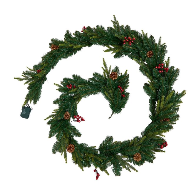 Guirlande de Noël lumineuse naturelle baies et pommes de pin 270 cm Couleur vert <span itemprop=