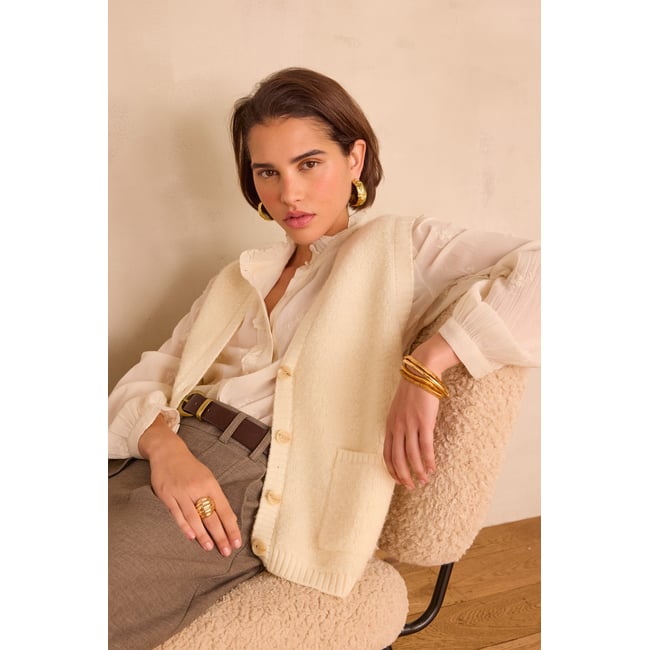 Gilet sans manches BORIS en 100% laine blanc <span itemprop=