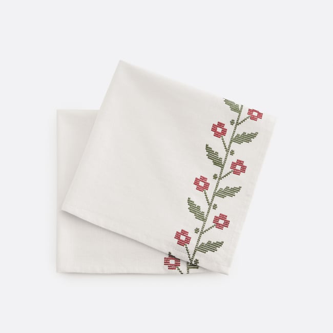 Lot de 2 serviettes de table en coton lavé, Auvray blanc <span itemprop=