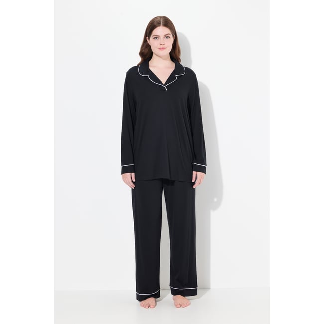 Pyjama manches longues, passepoils fantaisie noir <span itemprop=