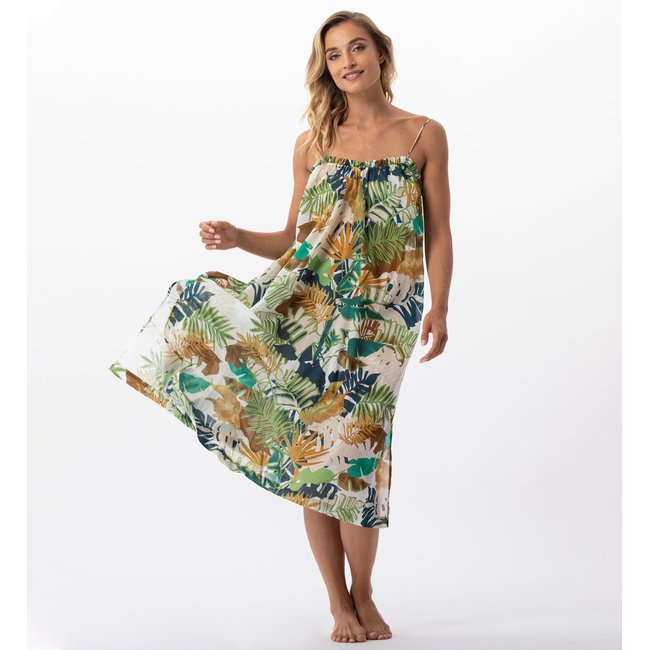 Robe longue imprimée végétaux en 100% coton PALMERAIE 741 multicolore <span itemprop=