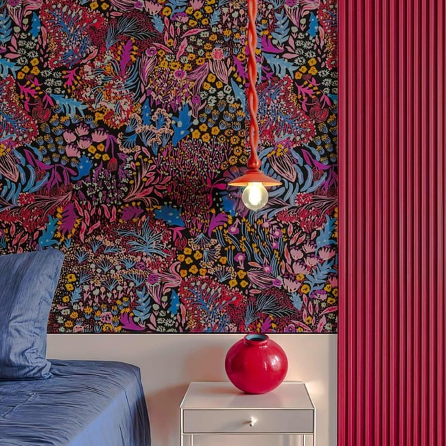 Papier peint végétal avec fleurs des bleus et violettes - 510x260 cm (l x h) Couleur multicolore <span itemprop=