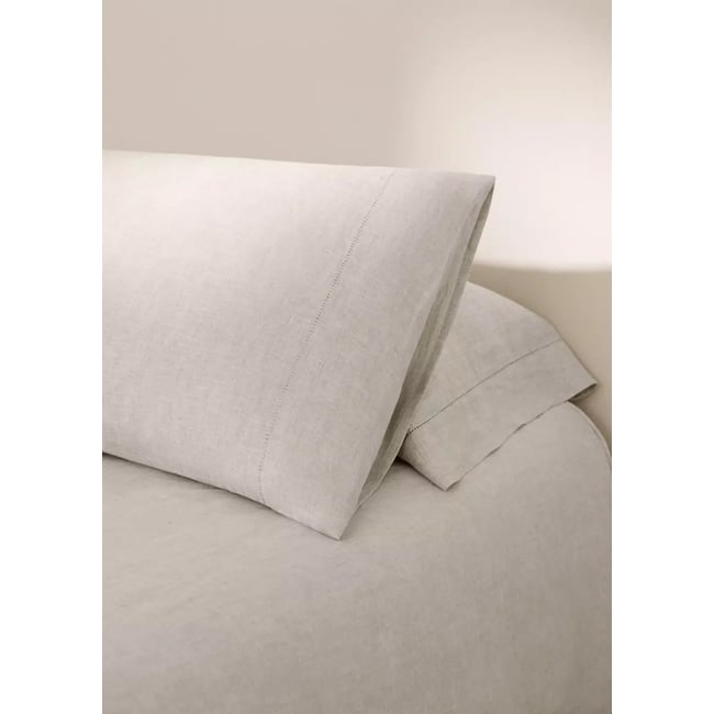 Taie d'oreiller lin lavé ajouré 45x110 cm beige <span itemprop=