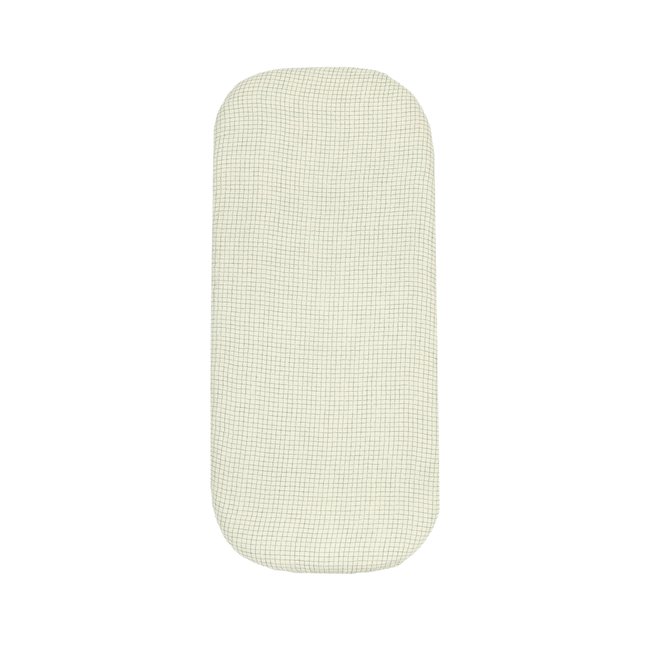 Drap housse WABI-SABI pour couffin en double gaze de coton lavé petits carreaux bleu <span itemprop=