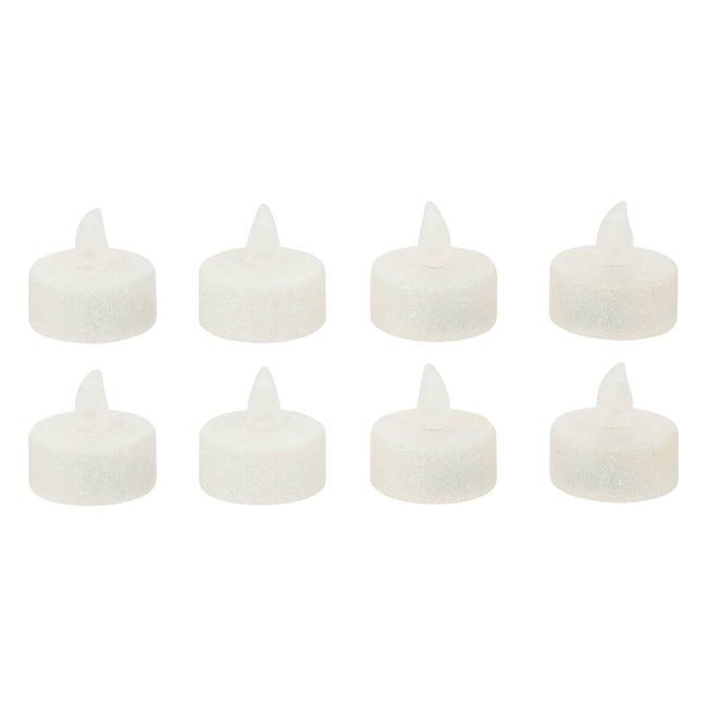 Lot de 8 bougies chauffe-plats LED pailletées blanc Couleur blanc <span itemprop=