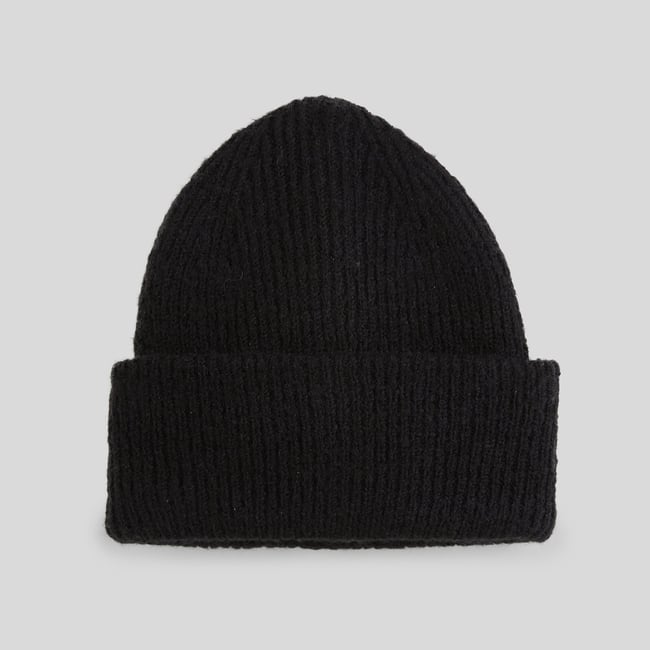 Bonnet à revers contenant de la laine noir <span itemprop=