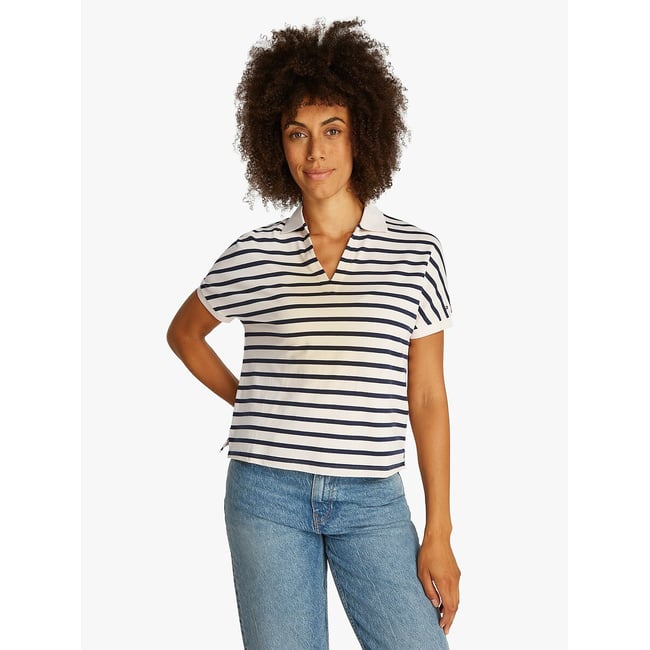 Polo manches courtes coupe large blanc/marine <span itemprop=
