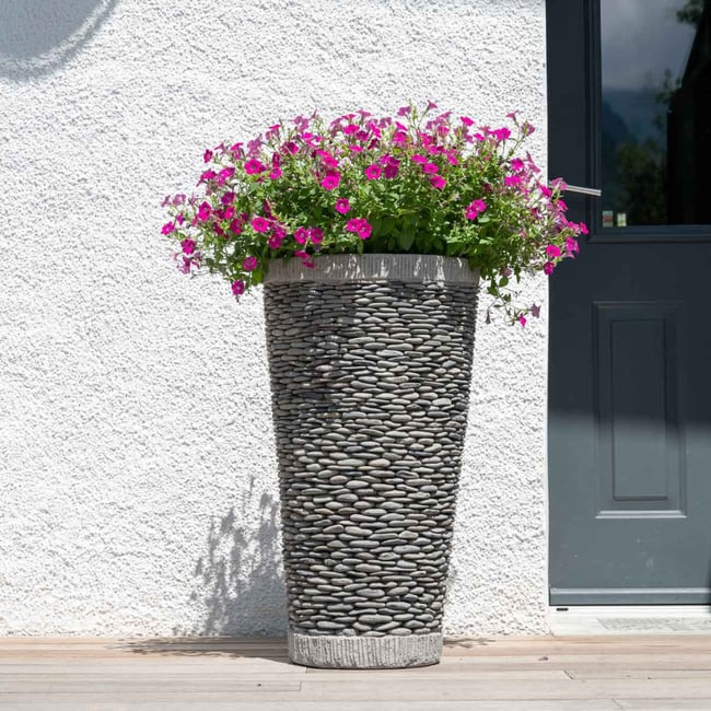 Pot bac jardinière galet conique rond jardin extérieur 80cm ZEN gris <span itemprop=