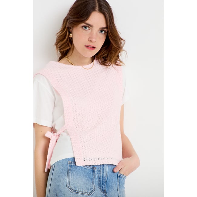 T-shirt 2-en-1 col rond manches courtes rose clair <span itemprop=