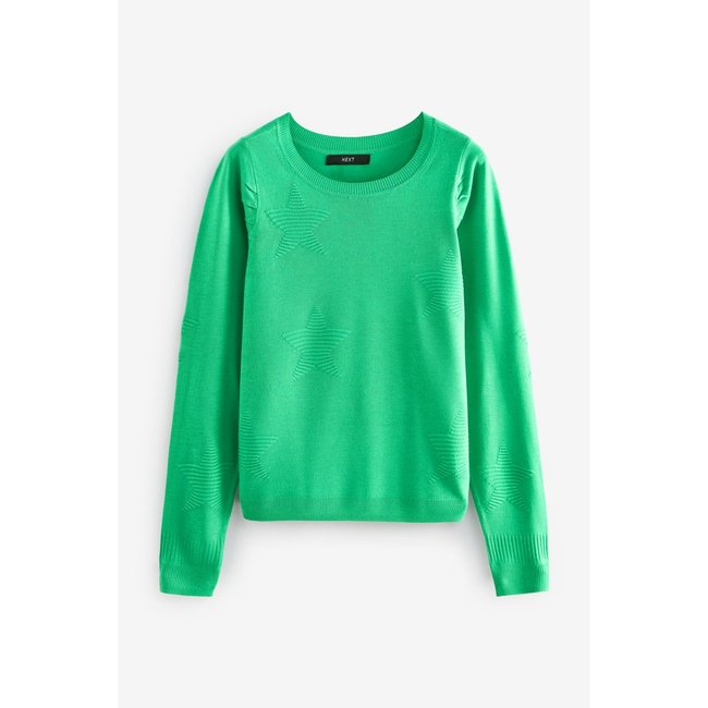 Pull ras du cou brodé à manches longues étoile vert vif <span itemprop=