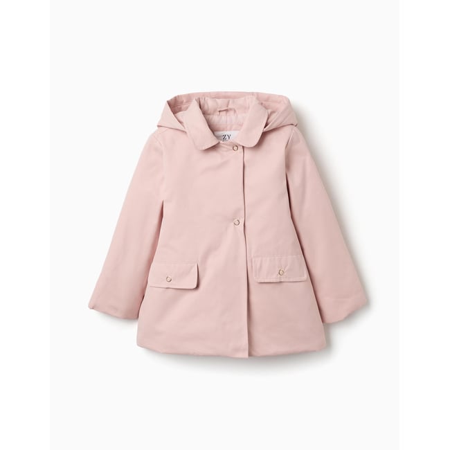 Parka rembourrée avec capuche amovible et poches rose clair <span itemprop=