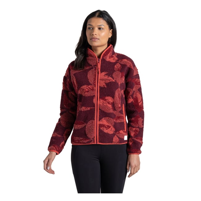 Veste polaire motif/style imprimé feuille CATALINA rouge bordeaux imprimé <span itemprop=