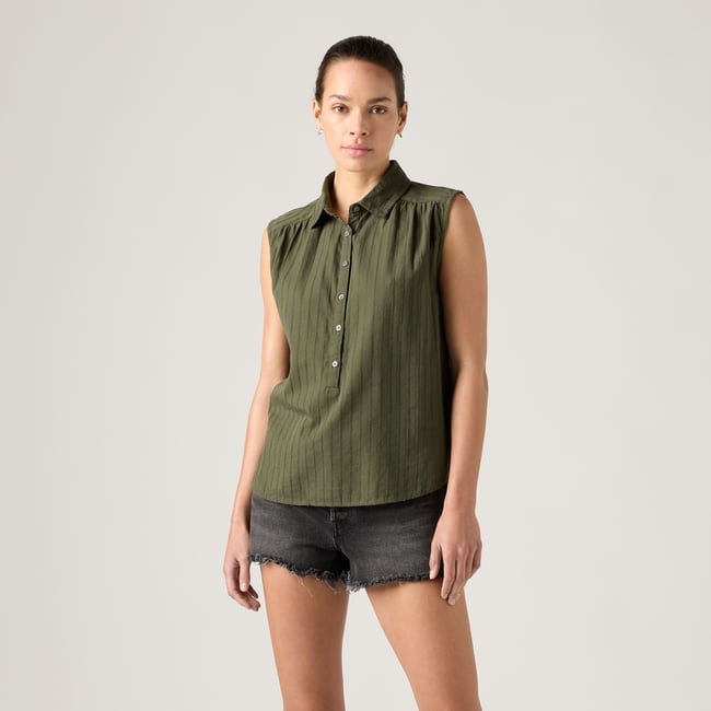 Haut Popover manche courte Londyn vert - deep depths <span itemprop=