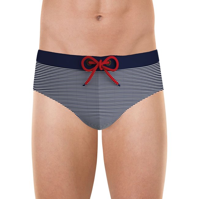 Slip de bain  fibres recyclées fait en France bleu-blanc <span itemprop=