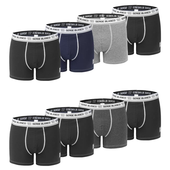 Lot De 8 Boxers Coton Uni noir/bleu/gris <span itemprop=