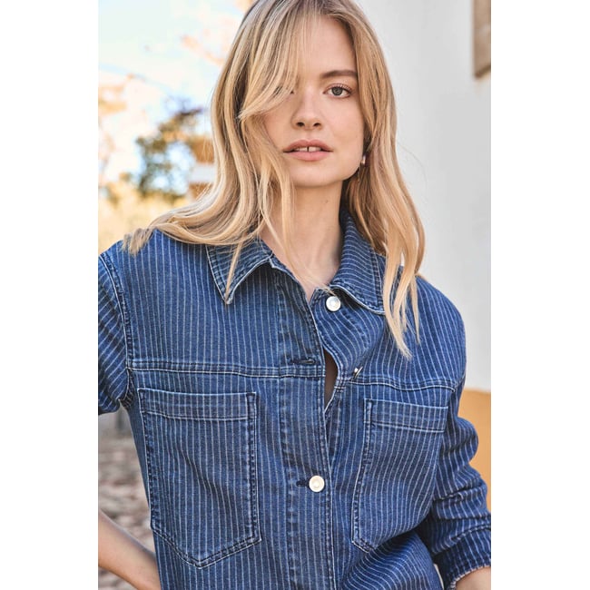 Veste en coton à fines rayures CARLA denim brut <span itemprop=