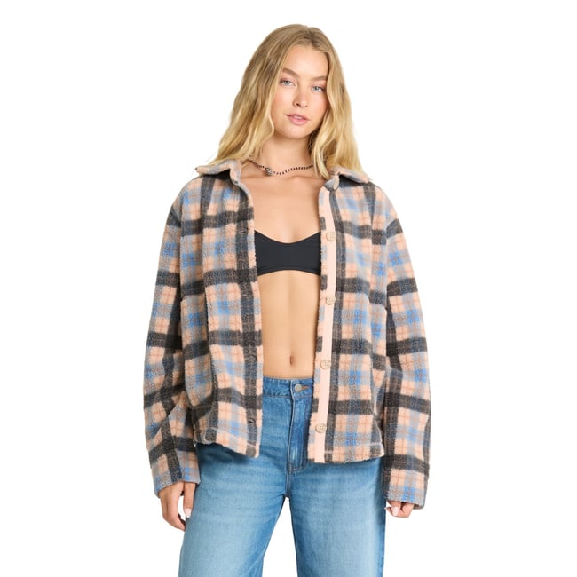 Veste en sherpa BREEZY SHACKET bleu blue bell <span itemprop=