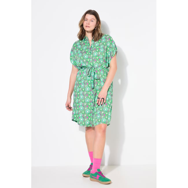 Robe-chemisier longueur midi, imprimé fruits vert clair <span itemprop=