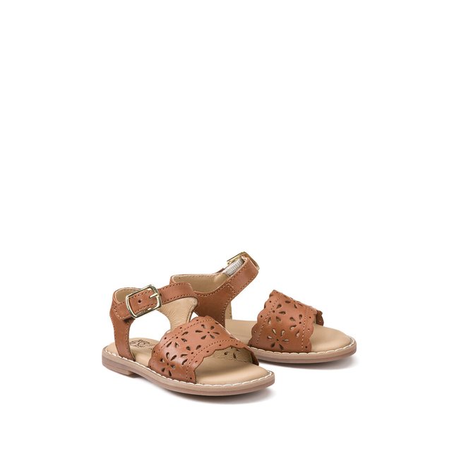 Sandalias de piel camel <span itemprop=
