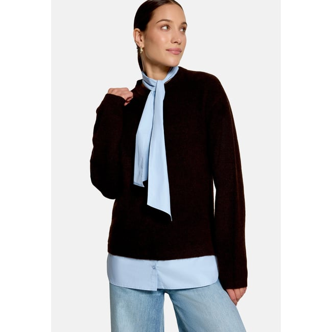 Pull-over en maille à empiècement façon blouse patch brown/blue <span itemprop=
